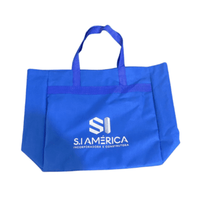 Sacola de Nylon Personalizada com logo da empresa Azul